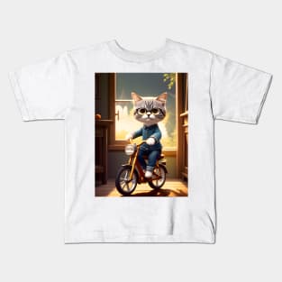 Cat on a Bicycle - Modern Digital Art Kids T-Shirt